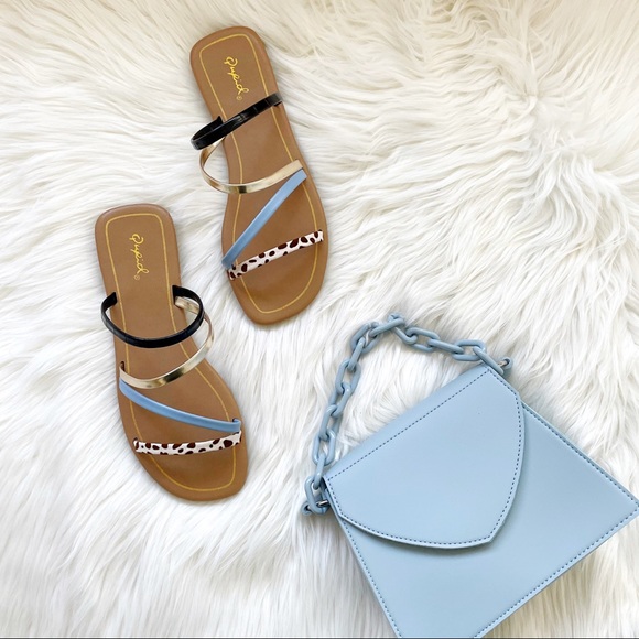 Strappy square toe slip on sandals slides flat - Picture 7 of 12